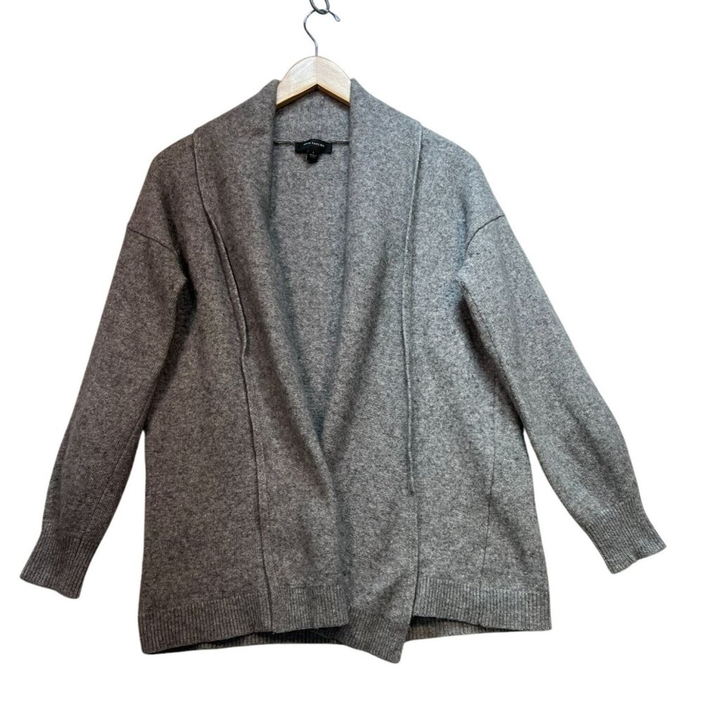 Ann Taylor Womens Cardigan Sweater Large Gray Open Front Coatigan Knit Casual